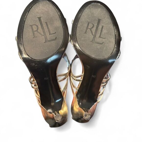 Ralph Lauren Women's Gold Metallic Strappy Open Toe Heels Size 9.5 - Picture 5 of 8
